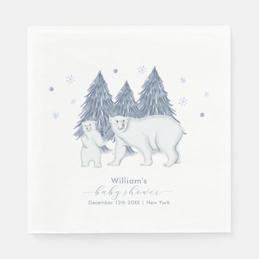 Winter Woodland Forest Polar Bear Baby Shower  Serviette (Vorderseite)