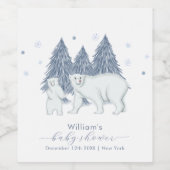 Winter Woodland Forest Polar Bear Baby Shower  Weinetikett (Einzelnes Label)