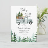 Winter Woodland Forest Truck Animal Gender Reveal Einladung (Stehend Vorderseite)