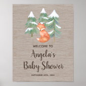 Winter Woodland Fox Baby Dusche Willkommen Poster (Vorne)