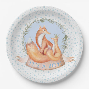 Winter Woodland Fox Boy Babydusche Teller