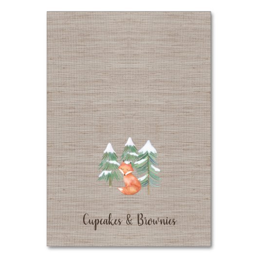 Winter Woodland Fox Buffet Food Labels Tischnummer (Vorderseite)
