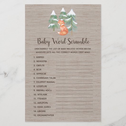 Winter Woodland Fox Mommy oder Daddy Game Flyer (Hinten)