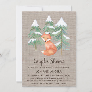 Winter Woodland Fox Paare Kinderdusche Einladung