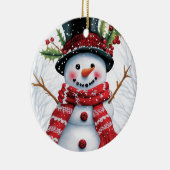 Winter Woodland Friends | Feierlicher Schneemann Keramik Ornament (Rechts)