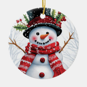 Winter Woodland Friends   Feierlicher Schneemann Keramik Ornament