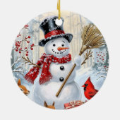Winter Woodland Friends | Feierlicher Schneemann Keramik Ornament (Hinten)