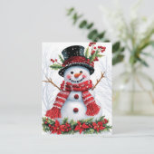 Winter Woodland Friends | Feierlicher Schneemann Postkarte (Stehend Vorderseite)