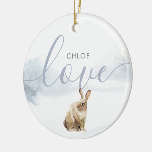 Winter Woodland Hare Liebe Script Keramik Ornament (Links)