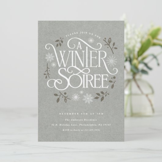 Winter Woodland Holiday Soiree Invitation Einladung (Stehend Vorderseite)
