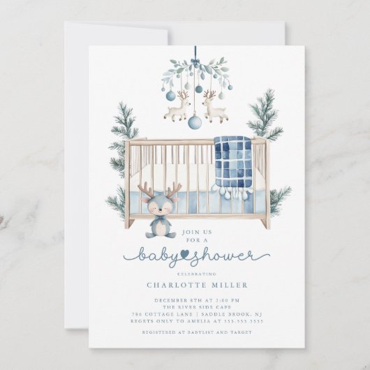 Winter Woodland Kinderdusche Einladung (Vorderseite)