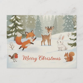 Winter Woodland Merry Christmas Forest Animals Postkarte