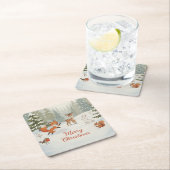 Winter Woodland Merry Christmas Forest Animals Rechteckiger Pappuntersetzer (Vor Ort)