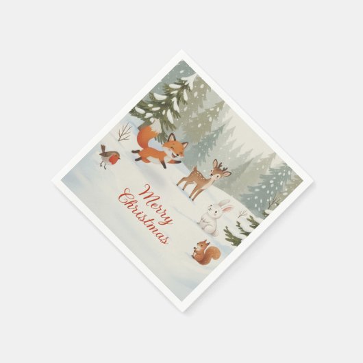 Winter Woodland Merry Christmas Forest Animals Serviette (Ecke)