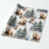 Winter Woodland Mother & Cub Grizzly Bärenland Geschenkpapier (Ungerollt)