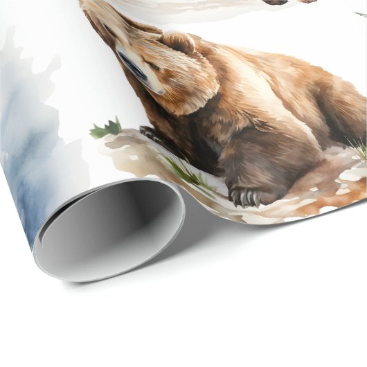 Winter Woodland Mother & Cub Grizzly Bärenland Geschenkpapier (Rolleneckpunkt)
