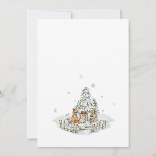 Winter Woodland Niedlicher Tiere Kinderdusche Einladung (Rückseite)