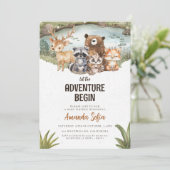 Winter Woodland Niedlicher Tiere Kinderdusche Einladung (Stehend Vorderseite)