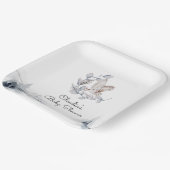 Winter Woodland Owl Moderne Script Baby Dusche Pappteller (Gewinkelt)