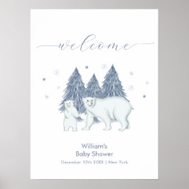 Winter Woodland Polar Bear Baby Shower Welcome Poster