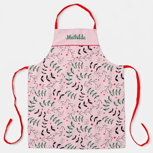 Winter Woodland Retro Personalisiert Pink Weihnach Schürze (Vorderseite)