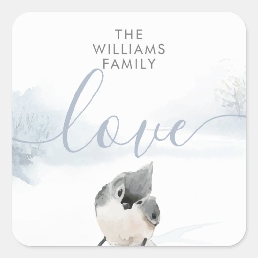 Winter Woodland Scene Bird Quadratischer Aufkleber (Vorderseite)