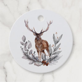 Winter Woodland Stag Moderne Script Baby Dusche Geschenkanhänger