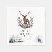 Winter Woodland Stag Moderne Script Baby Dusche Serviette (Vorderseite)