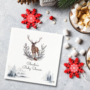 Winter Woodland Stag Moderne Script Baby Dusche Serviette