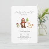 Winter Woodland Teddy Bear Snowman Baby Shower Einladung (Stehend Vorderseite)