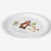 Winter Woodland Teddy Bear Snowman Baby Shower Pappteller (Schrägansicht)