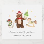 Winter Woodland Teddy Bear Snowman Baby Shower Schaumweinetikett (Einzelnes Label)