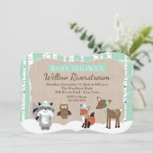 Winter Woodland Tiere Die Mint Babydusche schneide Einladung (Stehend Vorderseite)