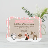 Winter Woodland Tiere Die Pink Baby Dusche schneid Einladung (Stehend Vorderseite)