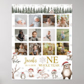 Winter Woodland Tiere Erstes Jahr Foto Meilenstein Poster (Vorne)