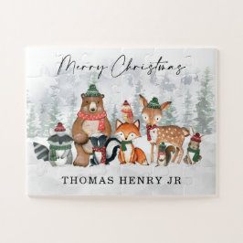 Winter Woodland Tiere Frohe Weihnachtsfeiertage Puzzle