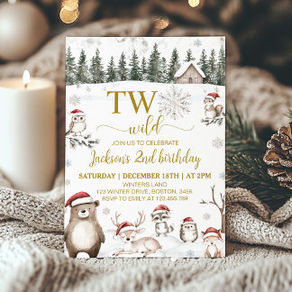 Winter Woodland Tiere Zwei Wilde 2. Geburtstag Einladung