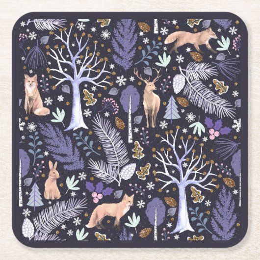 Winter Woodland Violet/Gold ID785 Rechteckiger Pappuntersetzer (Vorderseite)