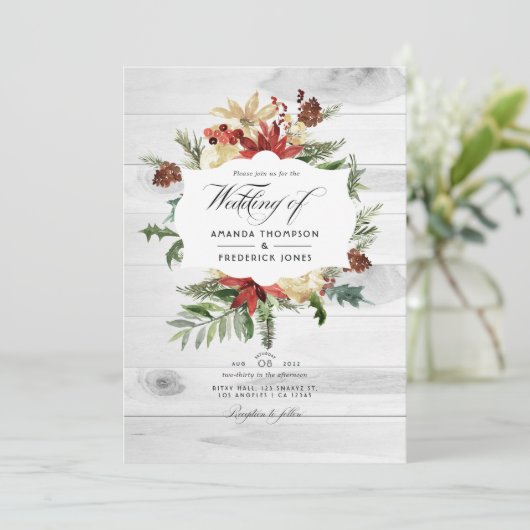 Winter Woodland Weihnachten Rustikaler QR-Code Hoc Einladung (Stehend Vorderseite)