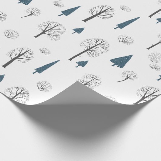 Winter Woodland Weihnachtsbaumen Minimalistisch Bl Geschenkpapier (Ecke)
