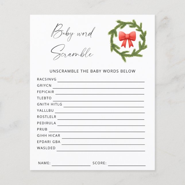 Winter Word Ramming Baby Dusche Spiel (Vorderseite)