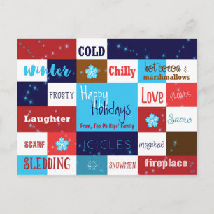 Winter Words Fun Typography Holiday Postcard Feiertagspostkarte