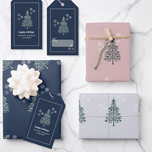 Winter Wrapping Paper Set - Evergreen Trees & Snow Geschenkpapier Set