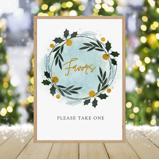 Winter Wreath Blue Gold Baby Shower Favor Sign Fotodruck
