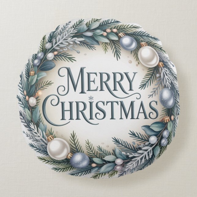 Winter Wreath Christmas Rundes Kissen (Vorderseite)