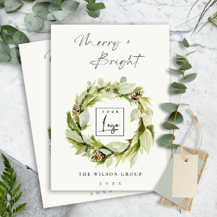 Winter Wreath Merry & Bright Christmas Logo Feiertagskarte
