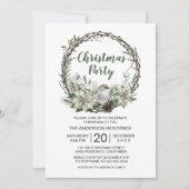 Winter Wreath Poinsettia & Bird Weihnachten Einladung (Vorderseite)