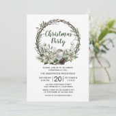 Winter Wreath Poinsettia & Bird Weihnachten Einladung (Stehend Vorderseite)