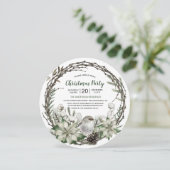 Winter Wreath Poinsettia & Bird Weihnachten Einladung (Stehend Vorderseite)