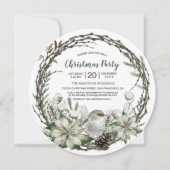 Winter Wreath Poinsettia & Bird Weihnachten Einladung (Vorderseite)